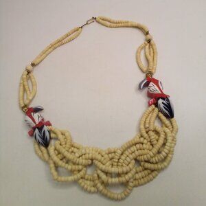 Beaded Multi-Strand Necklace Tropical Island Birds Boho Statement Piece